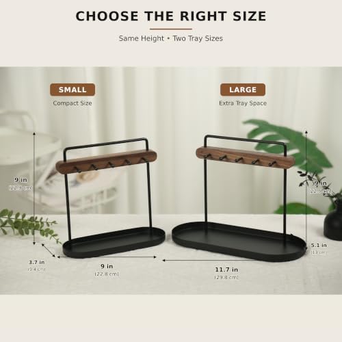 Shinpuru Key Holder Tray, Metal Stand, Walnut Wood Bar with 5 Hooks, Large - Image 2