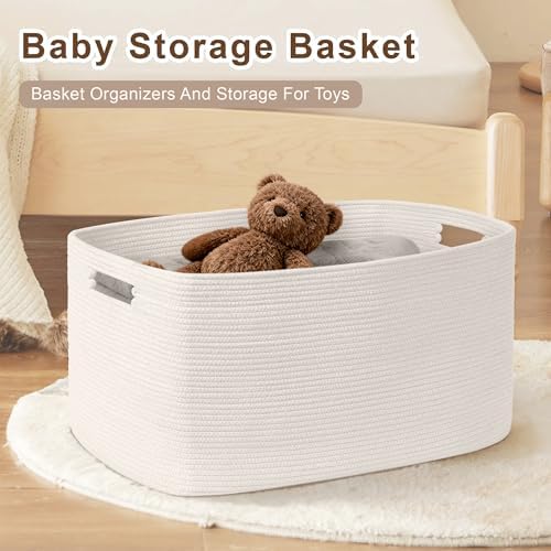 86L Large Woven Laundry Basket Hamper with Handles, White - Image 3