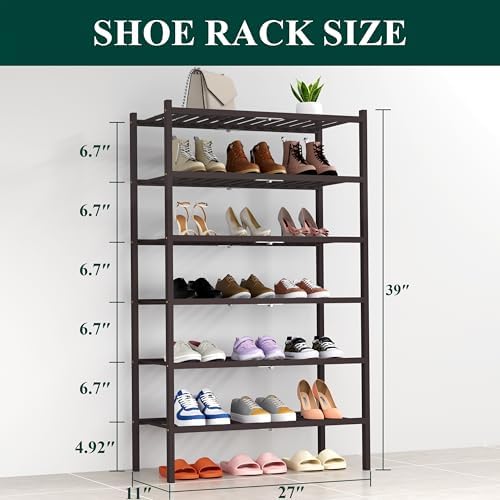 Smiry Bamboo Shoe Rack, 14 Vertical Slats, 6 Tier - 26.8" Wide, Brown - Image 2