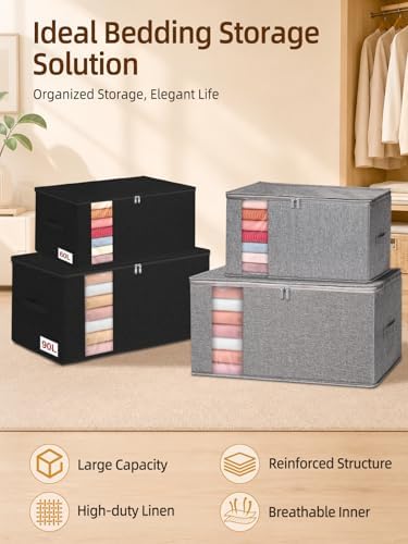 60L Rigid-Sided Blanket Storage Bags, 2 Pack, Gray - Image 2