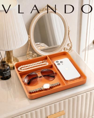 VLANDO Valet Tray for Men, PU Leather Catchall Tray with Dividers - Image 2
