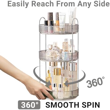 Asayuee 360 Rotating Makeup Organizer,3 Tier Large Capacity Make Up Organizers and Storage,Makeup Organizer for Bathroom,Cosmetic Perfume Stand Organizer(Grey-3 Tier) - Image 3
