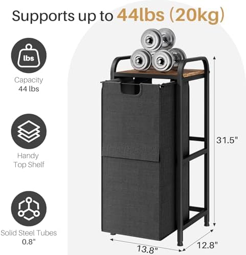 Kitstorack Laundry Hamper, Laundry Basket, Laundry Sorter with a Pull-Out and Removable Bag, Shelf, Metal Frame, 17 Gallons (62 L), Ink Black and Rustic Brown - Image 2
