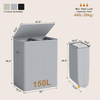 Double Laundry Hamper with Lid, 150L Large Laundry Basket 2 Compartments - Image 5