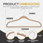 Techzoo 50 Pack New Premium Quality Velvet Hangers Ultra Thin Non Slip Adult Felt Space Saving Hangers for Closet Heavy Duty Coat Pants Dress Hangers 360° Swivel Hook Hold Upto 10 lbs Warm Taupe - Image 2