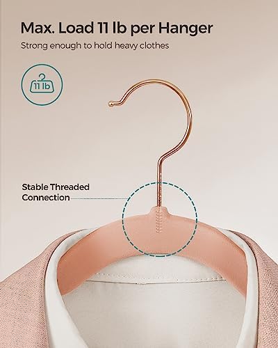 SONGMICS Velvet Hangers 50 Pack, Non-Slip Clothes Hangers, Space-Saving | Suit Hangers with Shoulder Notches, Pants Bar, 360° Swivel Hook, for Closet, Coral Pink, BREANNA Collection UCRF029PK05 - Image 5
