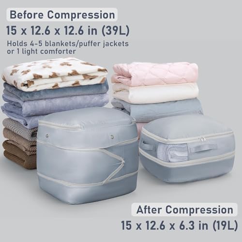 DIMJ Compression Storage Bags 8 Pack - Blanket Storage Bags with Window Zipper, Ultra Space Saving Self Compression Organizer for Puffer Jacket, Bedding, Lightweight Comforter Duvet, Sweater, Sheet - Image 2