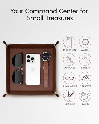 VLANDO Valet Tray Organizer, Foldable PU Leather Catchall Tray, Brown - Image 3
