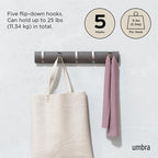 Umbra Flip Coat Rack, Wall Mounted 5-Hook Space Saving, Driftwood/Nickel - Image 5