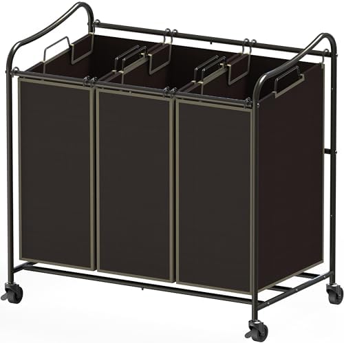 Simple Houseware Heavy Duty 3-Bag Laundry Sorter Rolling Cart, Bronze by SimpleHouseware