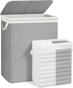 STORAGE MANIAC Double Laundry Hamper with Lid, 140L Tall Metal Frame Laundry Baskets with Removeable Bag, Large Clothes Hamper with PU Tag, Laundry Bin for Dorm, Collage, Bathroom, Bedroom, Gray by STORAGEMANIAC