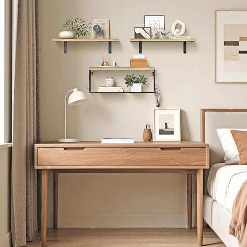 Floating Bathroom Shelves Wall Mounted - Wooden Shelf Set of 3 for Over Toilet Storage & Farmhouse Bathroom Decor - Perfect Shelving Organizer for Apartments RVs Powder Room Restroom - Wood - Image 6