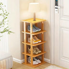 SAN HE Bamboo Shoe Rack 5Tier- Vertical Shoe Rack for Small Spaces, Tall Narrow Shoe Rack Organizer for Closet Entryway Corner Garage and Bedroom,Skinny Shoe Shelf with Free Stackable DIY by SANHE