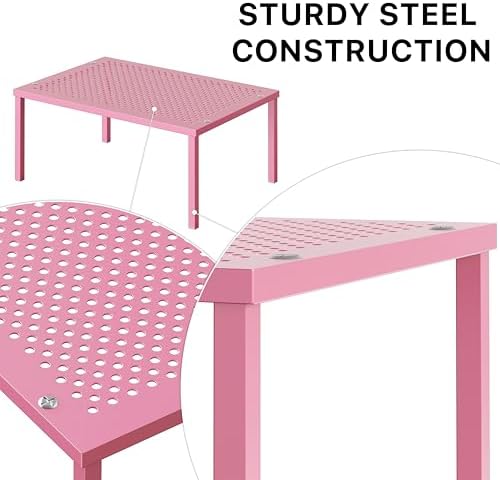 Simple Houseware Expandable Stackable Kitchen Counter Shelf Organizer, Pink, Metal Top, 11.25 in L x 7.9 in W x 5.4 in H - Image 4