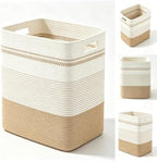 Rectangular Cotton Rope Laundry Hamper 80L Foldable Basket by Unknown