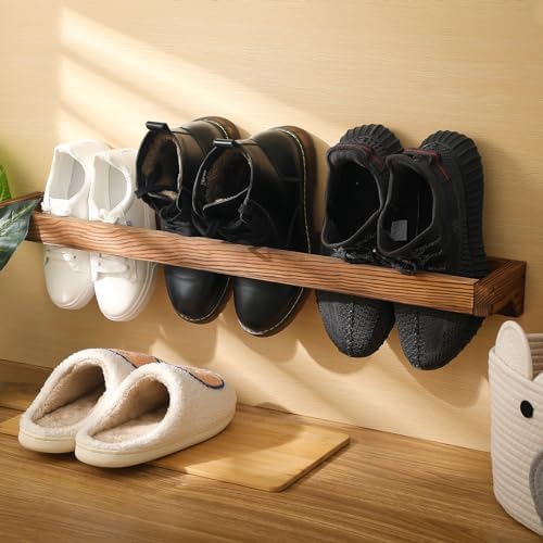 Wenqik 2 Pcs Wall Mounted Wooden Shoe Rack Wood Wall Hanging, Burnt Wood - Image 4