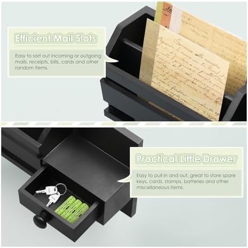 VIS'V Key Holder Wall Mount, Wooden Mail and Key Organizer, Black - Image 4