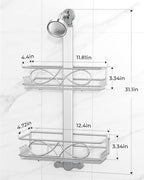 ODesign 2 Tier Aluminum Shower Caddy Rustproof Hanging Adjustable Silver - Image 2