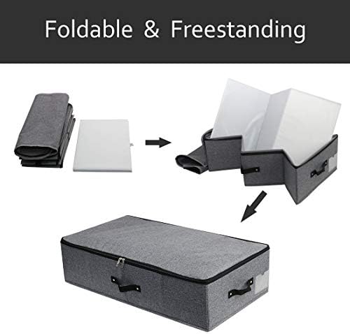 AMJ 29.5"*15"*7", Rigid Under Bed Garment Storage Bins, Folding & Washable, Soft Zip Lid, Black Gray - Image 4