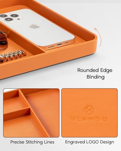 VLANDO Valet Tray for Men, PU Leather Catchall Tray with Dividers - Image 5