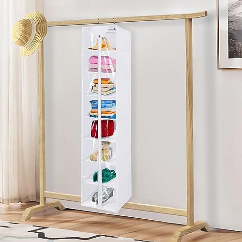 Libeder Hanging Closet Organizer, 8-Shelf Wardrobe Clothes Storage Organizer with Zipper,Hanging Shelves for Sweater,Shoes,Purse,Hats,White - Image 2
