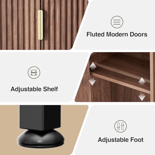 FiveWillowise Over The Toilet Storage Cabinet with Fluted Doors and Adjustable Shelf, Tall Bathroom Organizer with Metal Stand Space Saver Over Toilet, Wood Rack for Bathroom, Restroom, Laundry - Image 6