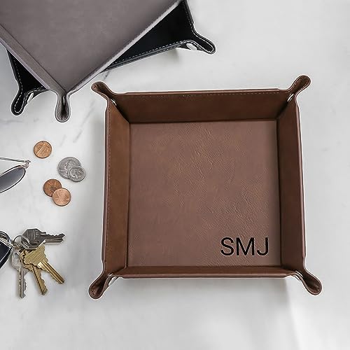 Lifetime Creations Monogrammed Valet Tray for Men, Brown Leather - Image 6