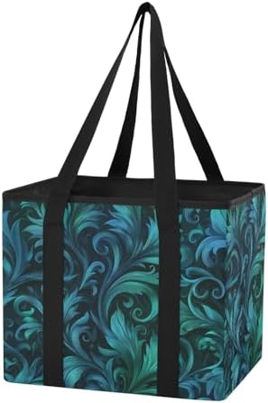 Trunk Organizer Collapsible Car Organizer with Handle Car Storage Box Bin for Groceries SUV Utility Tote Bag Portable Vehicle Container Teal and Black Damask by WelcometoElliTarr