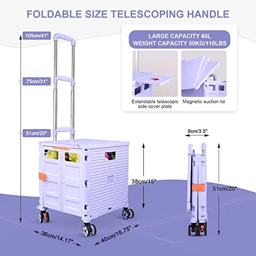 FELICON SELORSS Folding Utility Cart Portable Rolling Crate Handcart-Purple - Image 4