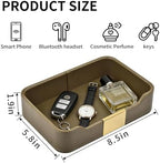 Luxury Leather Valet Tray Desktop Storage Organizer,Bedside Vanity Catchall Tray Nightstand Caddy Holder for Cosmetic,Jewelry,Watch,Keys,Phone,Wallet,Remote Controller,Pen,Olive Green - Image 3