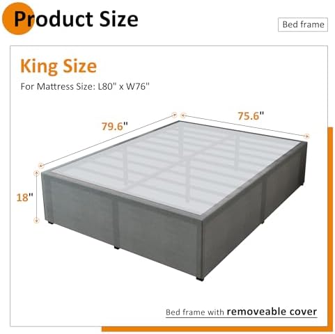 Maenizi 18 Inch King Bed Frame with Fabric Cover, Heavy Duty King Platform Bed Frame Support Up to 3000 lbs, Easy Assembly, Noise Free, Black - Image 2