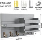 Lwenki Mail Organizer for Wall Mount – Key Holder with Shelf Includes Letter Holder and Hooks for Coats, Dog Leashes – Rustic Wood with Flush Mounting Hardware (16.5” x 8.7” x 3.5”) (Gray) - Image 7