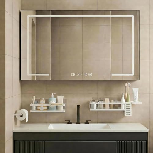 PUSDON 5-in-1 Shower Caddy & Kitchen Organizer Set, Wall Mount Wide Spice Rack with Paper Towel Holder, Utensil Holder, Soap Dish, Rustproof Mesh Baskets Hold 50LBS - White, Guardrail - Image 2