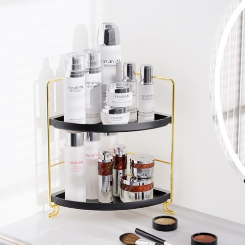 FSyueyun 2-Tier Corner Bathroom Counter Organizer, Gold & Black - Image 3
