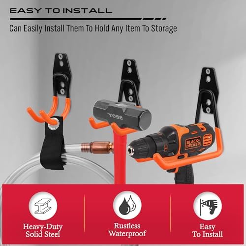 15-Piece Garage Wall Hooks with 3 Extension Straps, Orange Heavy Duty Tool Storage Rack for Ladder, Bike, Shovel, Garden Tools, Metal Wall Mount Organizer Set - Image 6