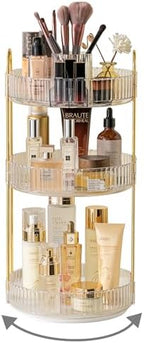 Asayuee 360 Rotating Makeup Organizer,3 Tier Large Capacity Make Up Organizers and Storage,Skincare Perfume Vanity Organizers,Bathroom Cosmetics Storage Organizer Countertop(Clear) by Asayuee