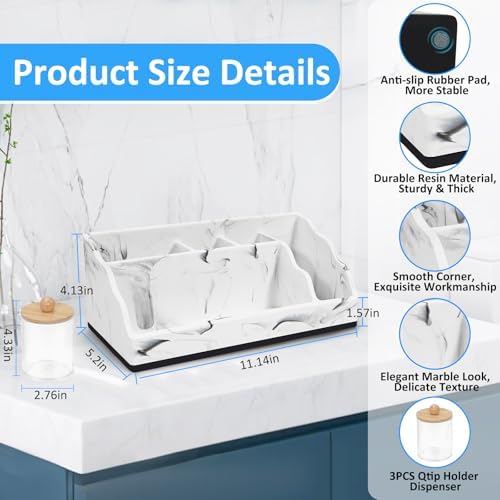 Marble Toothbrush Holder for Bathroom Organizer Countertop, Toothbrush Organizer with 3PCS Qtip Holder Dispenser, Toothbrush and Toothpaste Holder for Bathroom Counter Organization Storage Vanity - Image 5
