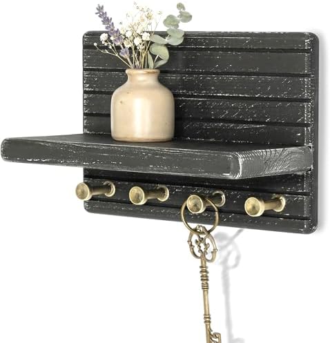Rebee Vision Key Holder Wall Mount with Shelf for Home Decor, Old Black by REBEEVISION