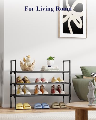 Kitsure Shoe Rack for Closet, Shoe Organizer, 27.6" Wide - 3 Tier, Black | Shoe Storage for Closet, Entryway, Space-Saving Shoe Shelf with Side Handle, Closet Organizer - Image 5