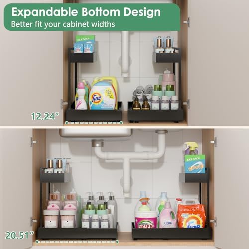 REALINN Under Sink Organizer, L-Shaped Pull Out Cabinet Rack for Kitchen - Image 2