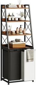 Herture Laundry Basket, 2 Section Laundry Hamper with 4 Tiers Shelf, Pull-Out and Removable Laundry Bags, Large 2 x 15.87 Gallons, for Bedroom Bathroom Rustic Brown PF11XLN by Herture