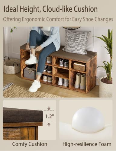 DINZI LVJ Shoe Storage Bench with Cushion, 40.9" Cubby Shoe Rack, 12-Cubby - Image 5
