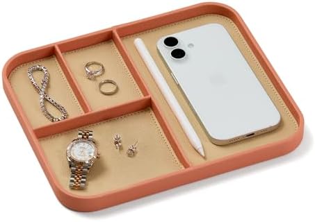 Nordik Leather Valet Tray - Medium EDC Tray - Coral Blush 9.5 x 7.9 in by NordikByDesign