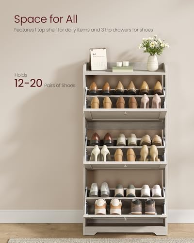 VASAGLE Shoe Storage Cabinet with 3 Flip Drawers, Slim, Holds 12‑20 Pairs - Image 4