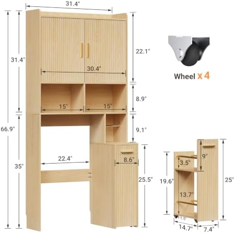 ELYKEN Over The Toilet Storage Cabinet with Fluted Doors, Natural Oak - Image 2