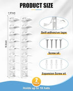 Hat Organizer for Baseball Caps, 2 Pack Strong Adhesive Hat Rack for Wall, Multilayer Wall Mount Hat Storage Holder for Closet Door - Hat Hanger Hold Up to 18 Hats (White) - Image 2