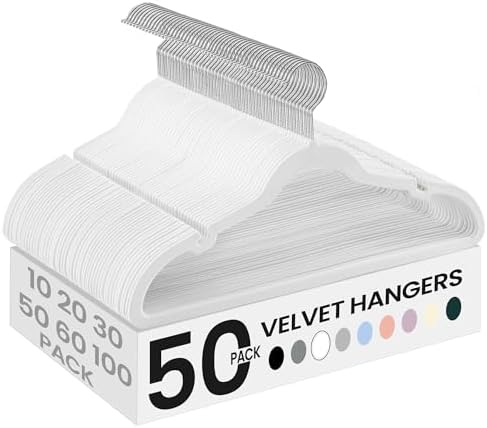 SONGMICS Velvet Hangers 50 Pack, Non-Slip Clothes Hangers, Space-Saving | Suit Hangers with Shoulder Notches, Pants Bar, 360° Swivel Hook, for Closet, Cloud White, BREANNA Collection UCRF029W05 by Unknown