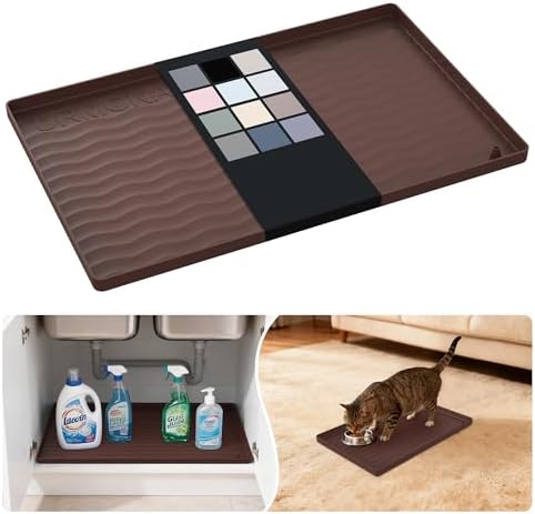 URMONA Waterproof Silicone Under Sink Mat 16'' x 10'' Shelf Liner for Kitchen and Bathroom, Cabinet and Counter Protector, Storage and Organizers, Litter Mat, Pet Cat Puppy Essentials(Brown) by URMONA