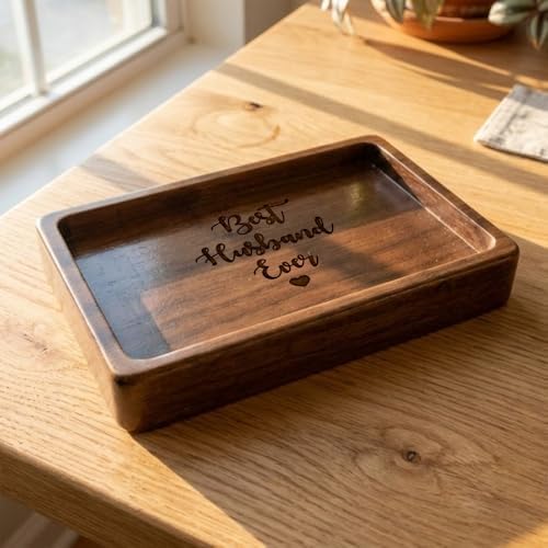 La Boda Wooden Jewelry Dish - Engraved Catchall Tray for Rings & Watches - Unique for Him, Her, Husband, Wife - Decorative Rectangle Jewelry Tray & Holder (5.5 x 3.4 in) (02 - Best Husband Ever) - Image 2