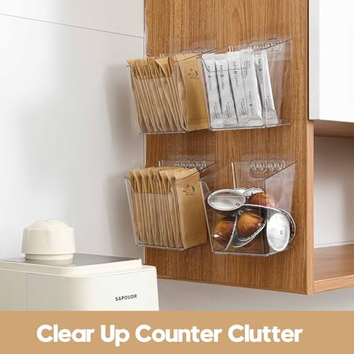 8-Pack Adhesive Cabinet Door Organizer Kitchen, Hanging Storage Bins, Stick on Small Wall Storage Container, Bathroom Floating Shelf Under Sink Caddy Spice Rack for Pantry Organizer, Office, Dorm - Image 6